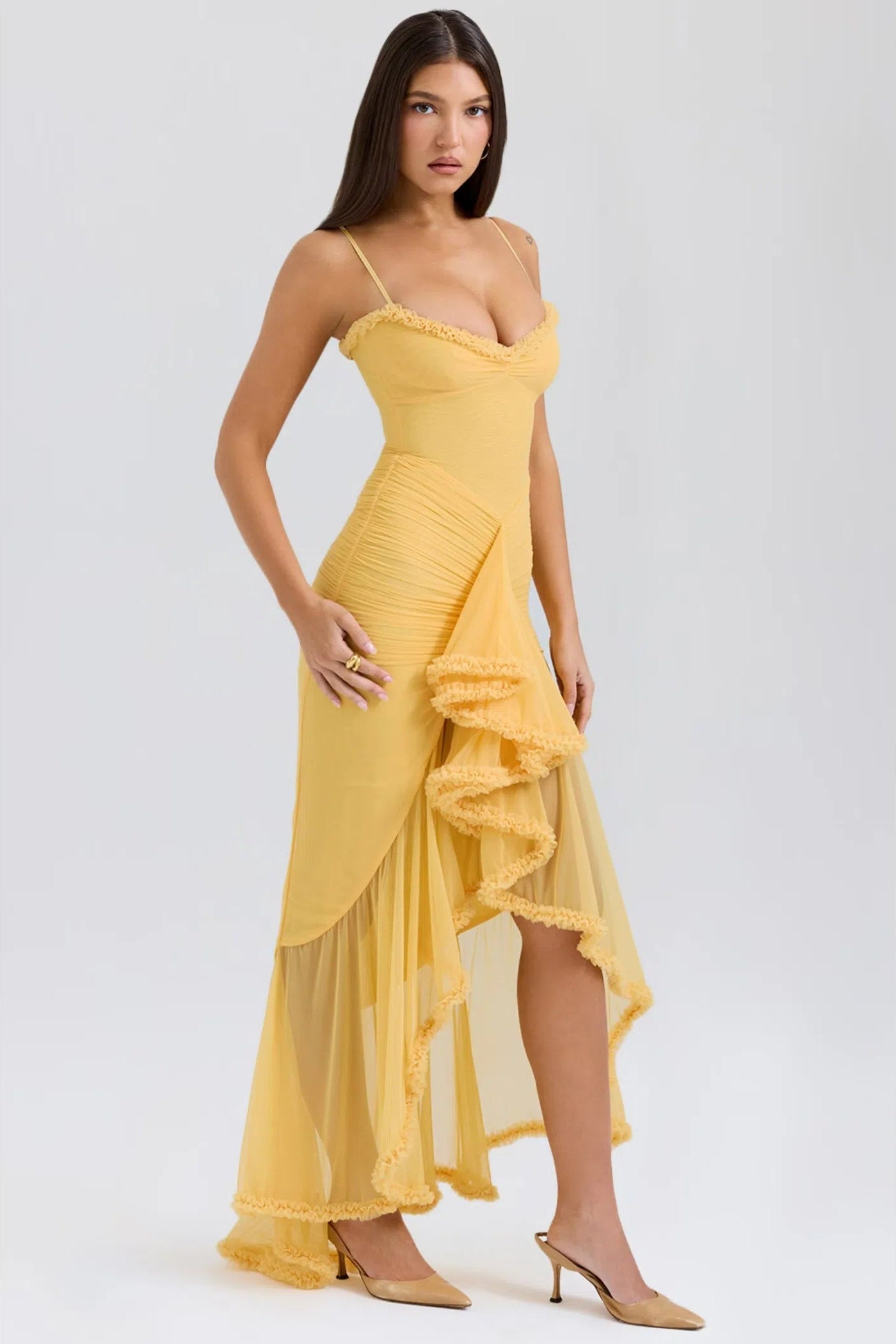 TENERIFFA – Elegantes Rüschen-Maxikleid mit Beinschlitz