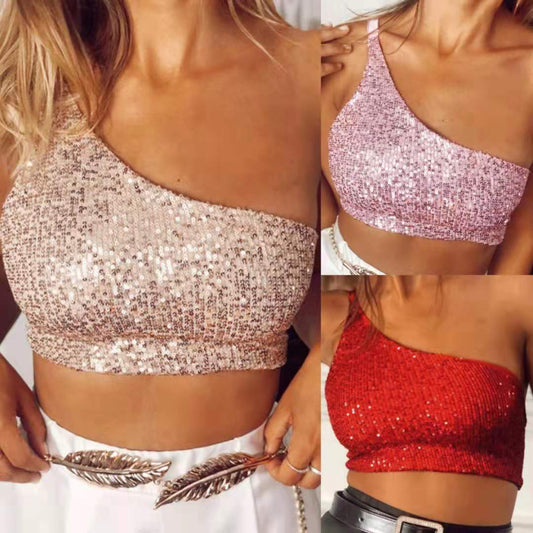 SORRENTO – One-Shoulder Paillettentop im Glam-Look
