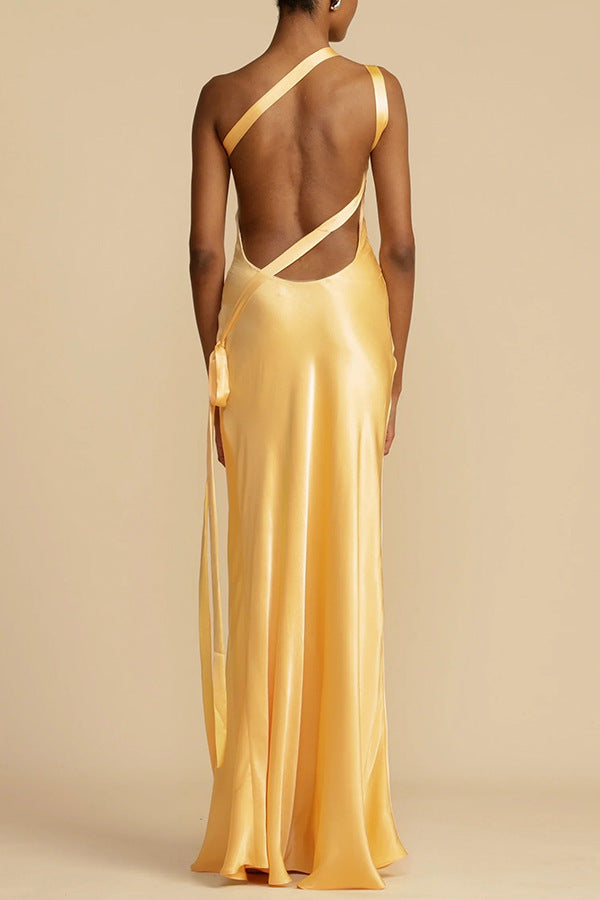CAPETOWN – Elegantes Satin-One-Shoulder-Maxikleid