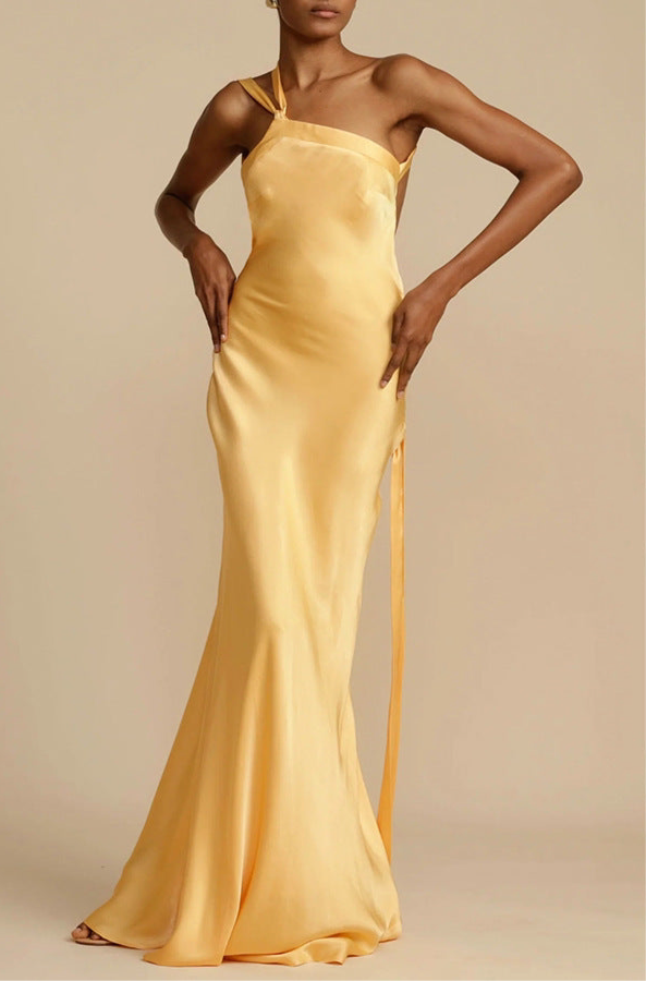 CAPETOWN – Elegantes Satin-One-Shoulder-Maxikleid
