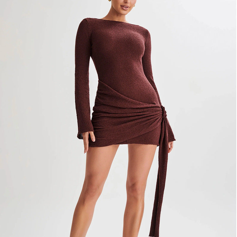PORTOFINO – Langärmeliges Strick-Minikleid mit Drapierung