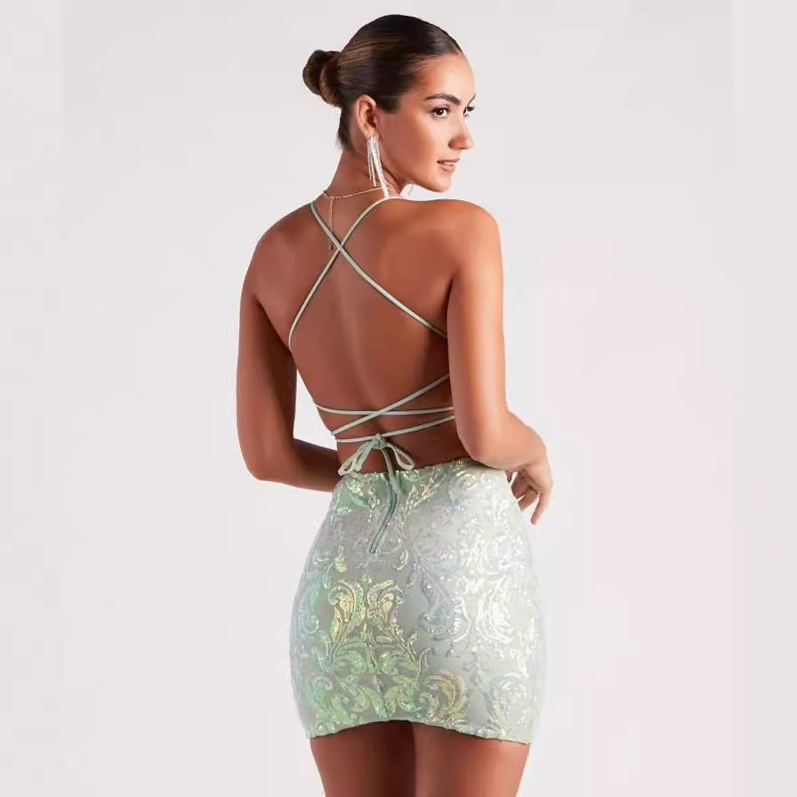 MYKONOS – Funkelndes Pailletten-Minikleid mit schmalen Trägern