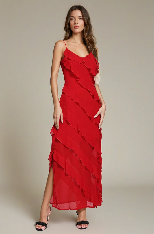 NAPOLI – Elegantes Maxi-Kleid mit Rüschen