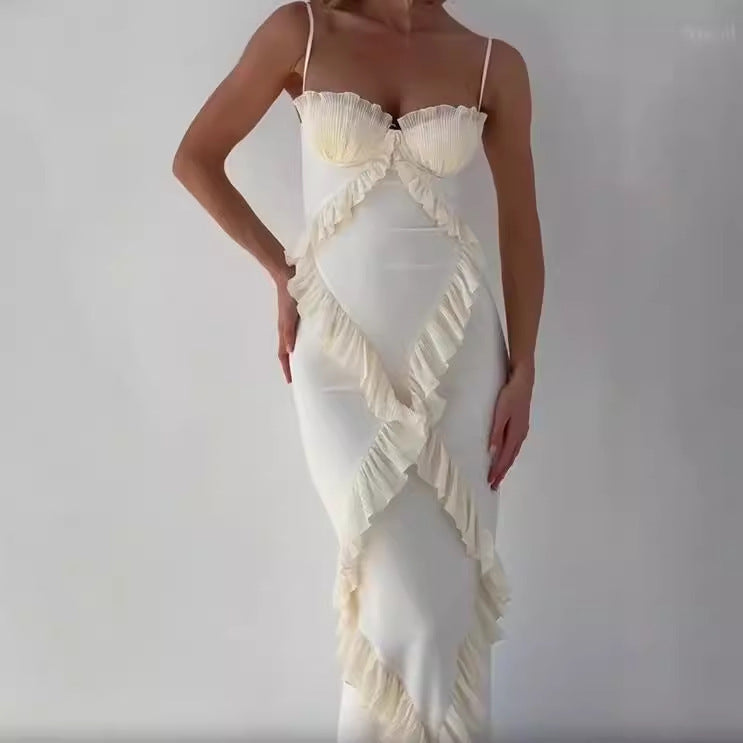 MARBELLA – Elegantes Rüschen-Maxikleid mit Spaghettiträgern