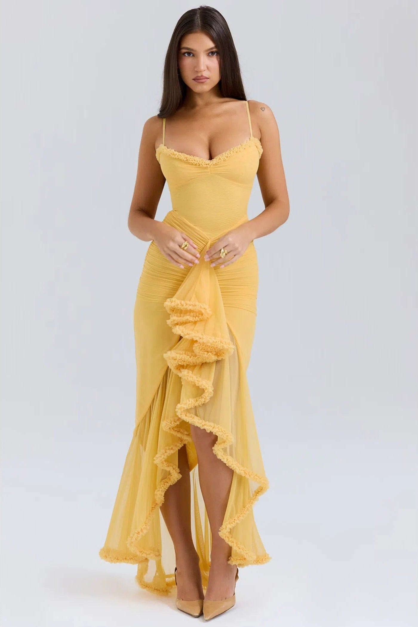 TENERIFFA – Elegantes Rüschen-Maxikleid mit Beinschlitz
