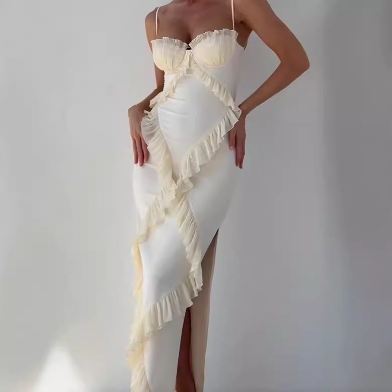 MARBELLA – Elegantes Rüschen-Maxikleid mit Spaghettiträgern